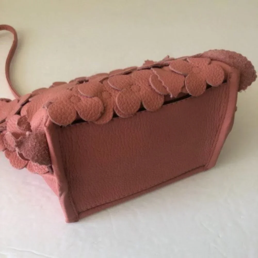 T Tahari 3D Greta Leather Flowers Appliques Pink Crossbody Handbag